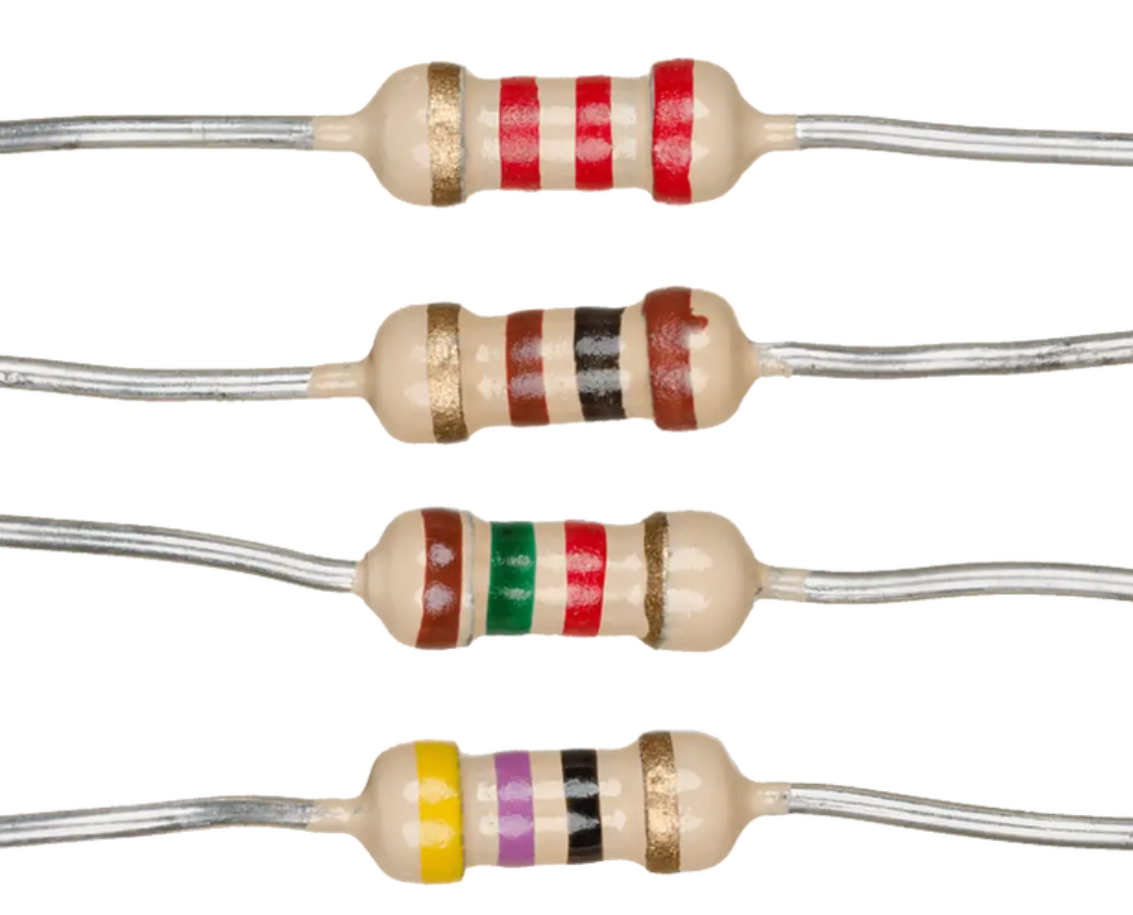 4 through-hole resistors